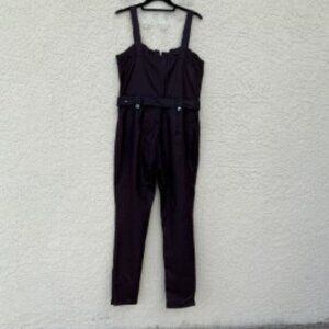 Fashion Nova Espresso Sleeveless Trendy Zippered Jumpsuit Belted Straight Leg